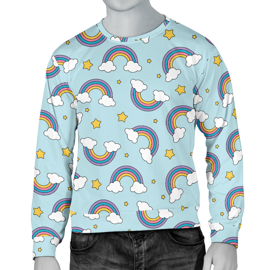 Rainbow Cloud Print Pattern Men Long Sleeve Sweatshirt