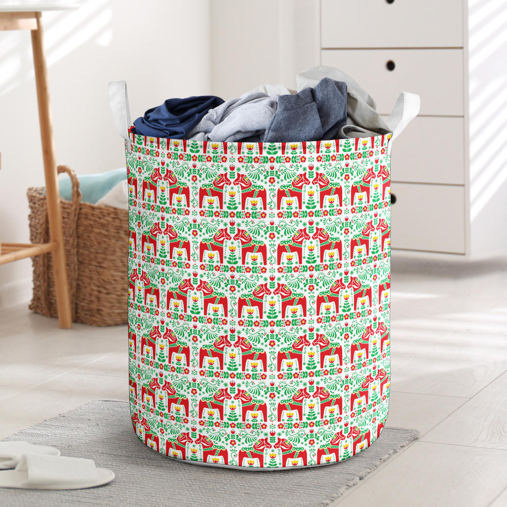 Swedish Dala Style Pattern Laundry Basket