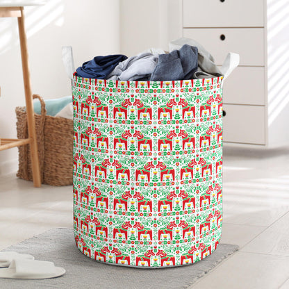 Swedish Dala Style Pattern Laundry Basket