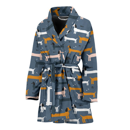 Dachshund Pattern Print Design 012 Women Bathrobe