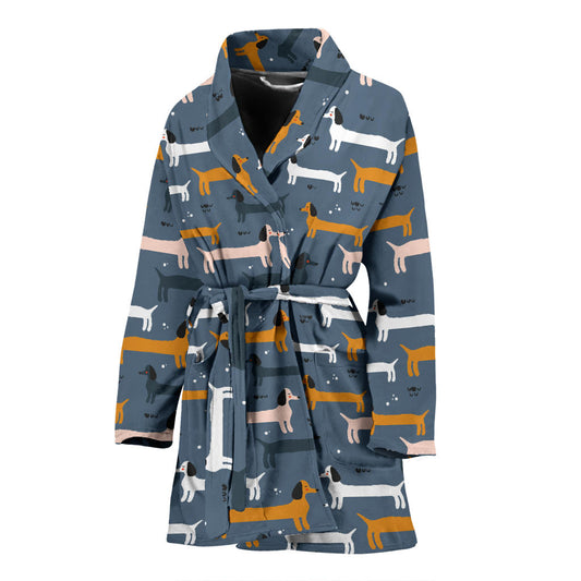 Dachshund Pattern Print Design 012 Women Bathrobe
