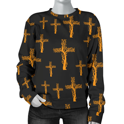 Christian Tree of Life Cross Design Women Long Sleeve Sweatshirt
