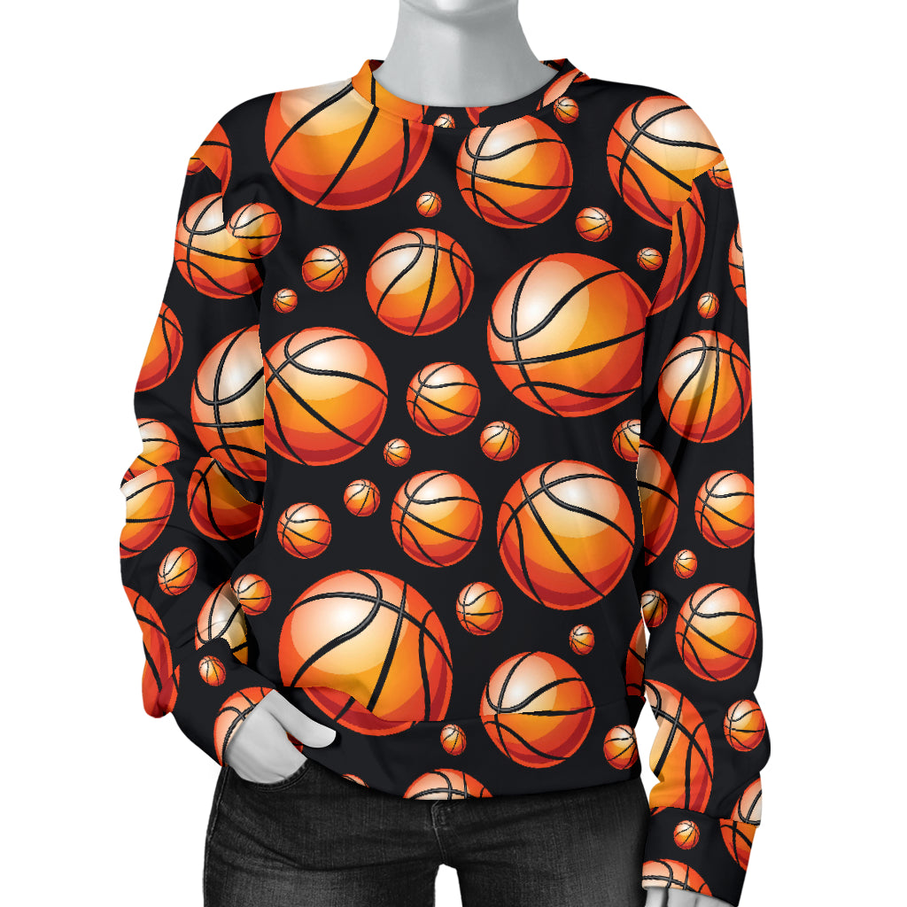 Basketball Black Background Pattern Women Long Sleeve Sweatshirt