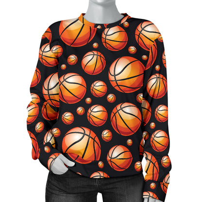 Basketball Black Background Pattern Women Long Sleeve Sweatshirt