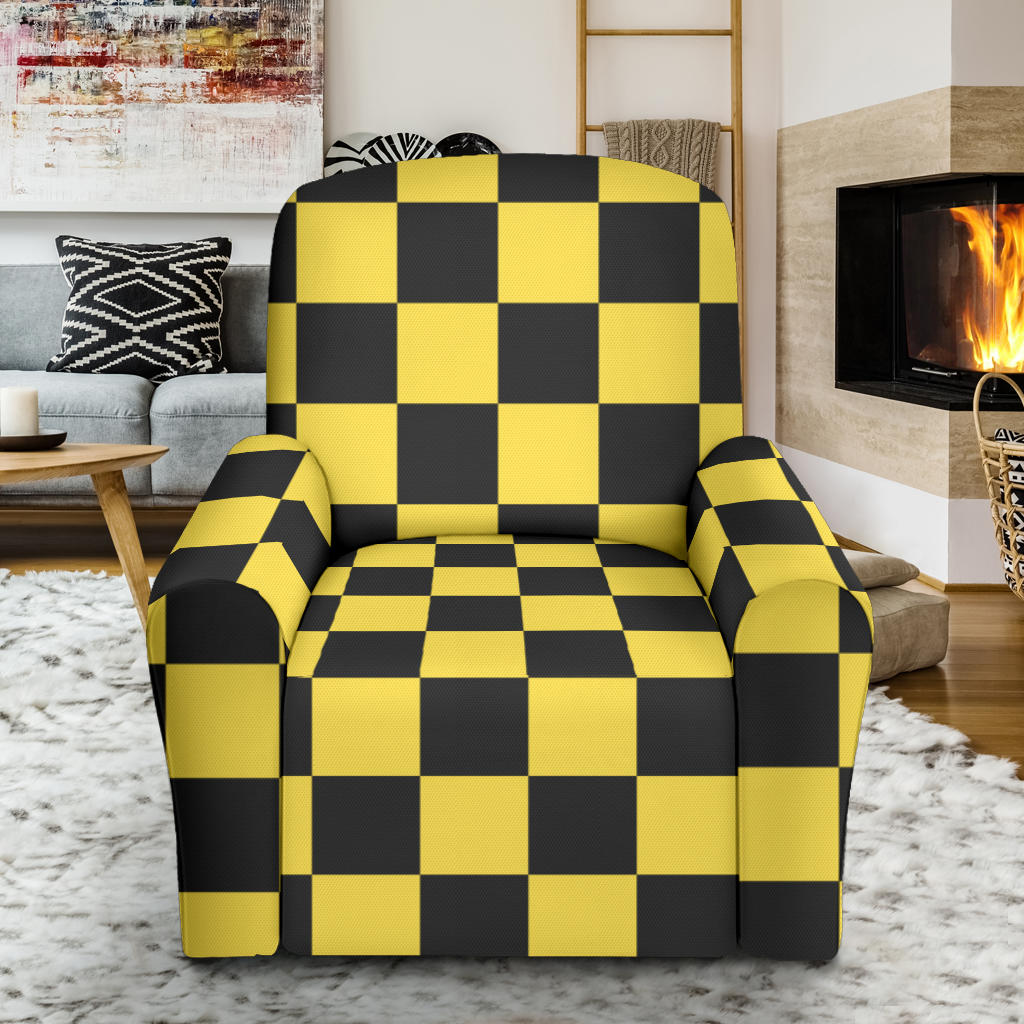 Checkered Yellow Pattern Print Design 03 Recliner Slipcover with Pocket