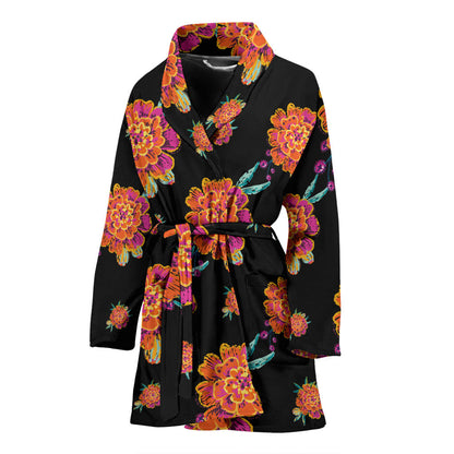 Marigold Pattern Print Design 01 Women Bathrobe