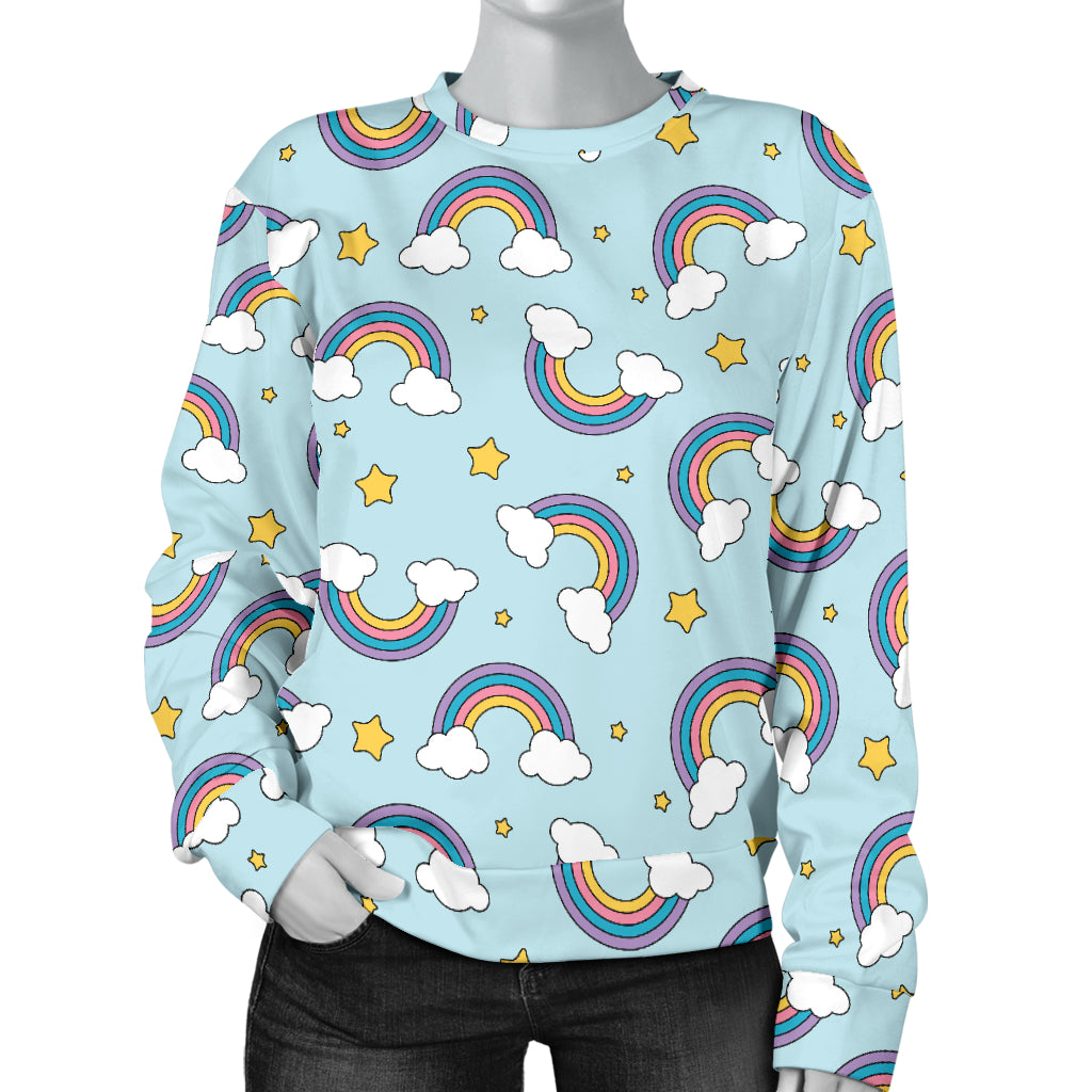 Rainbow Cloud Print Pattern Women Long Sleeve Sweatshirt
