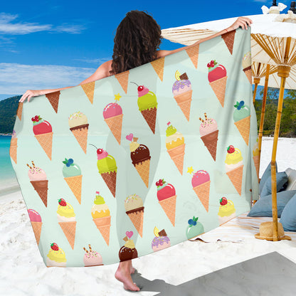 Ice Cream Pattern Print Design 03 Sarong Pareo Wrap