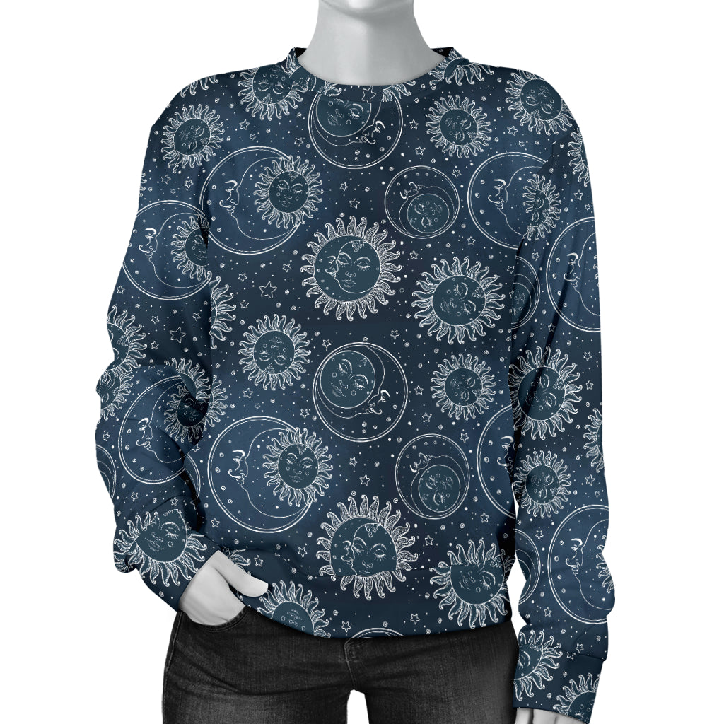 Sun Moon Tattoo Design Themed Print Women Long Sleeve Sweatshirt