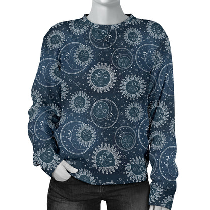 Sun Moon Tattoo Design Themed Print Women Long Sleeve Sweatshirt