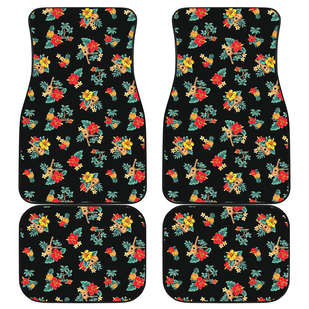 Hawaiian Flower Themed Print Car Floor Mats Front Back