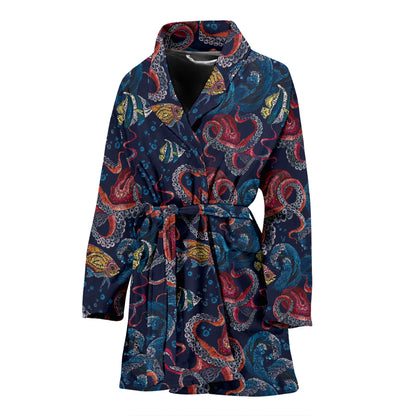 Underwater Giant Squid Print Design LKS302 Women Bathrobe