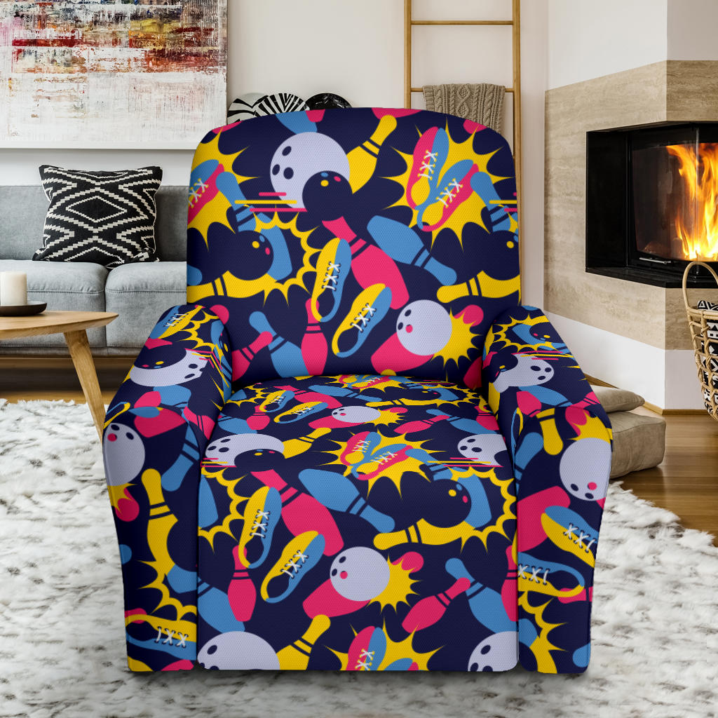 Bowling Pattern Print Design 02 Recliner Slipcover with Pocket