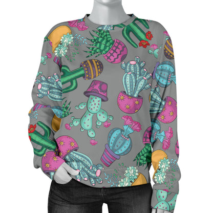 Cactus Colorful Print Pattern Women Long Sleeve Sweatshirt