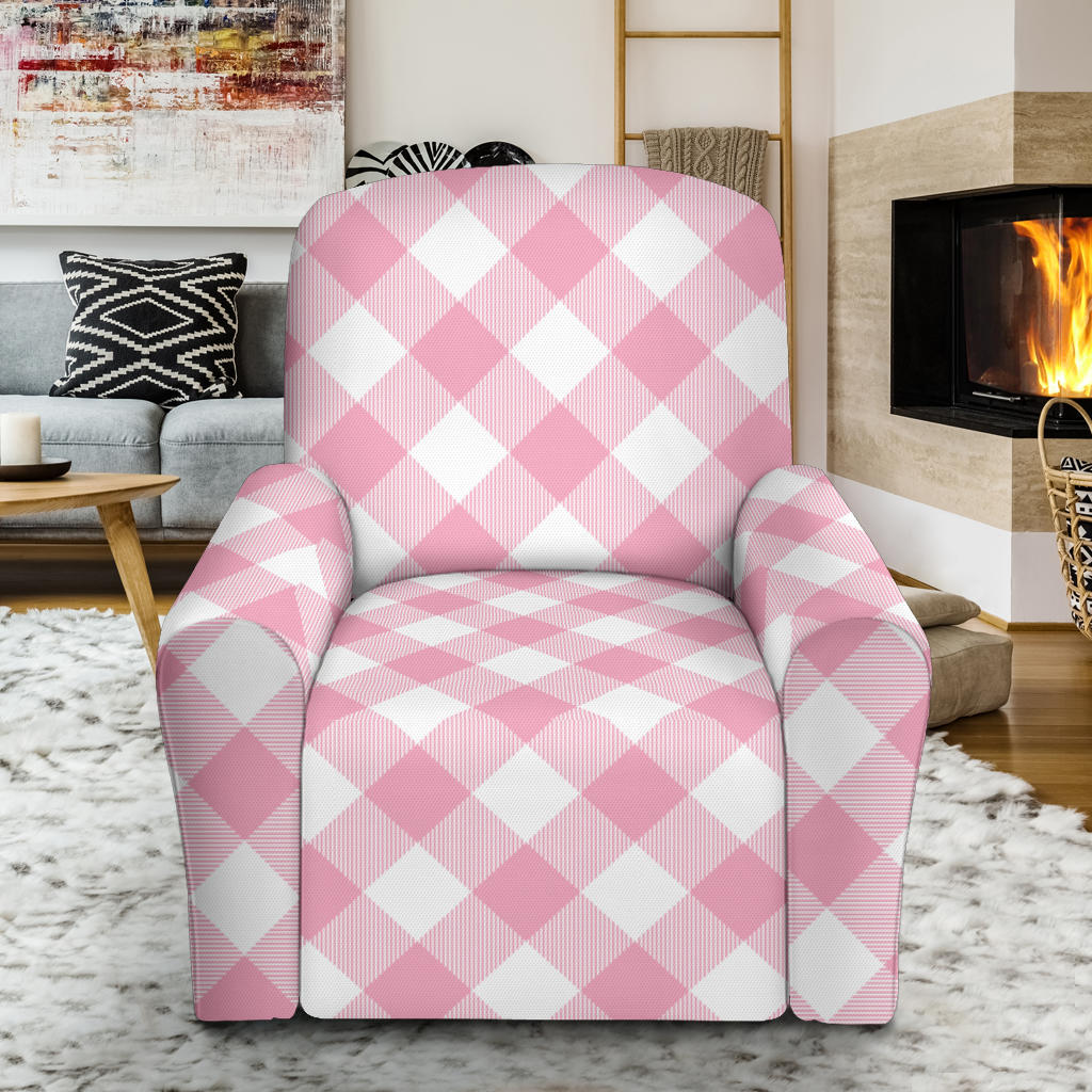 Gingham Pink Pattern Print Design 02 Recliner Slipcover with Pocket