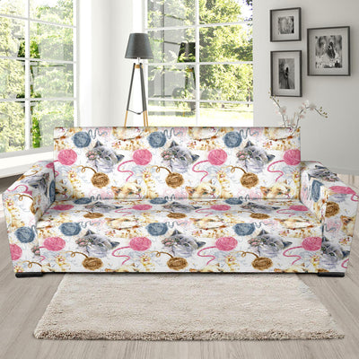 Cat Playing Yarn Pattern Print Design 07 Sofa Slipcover