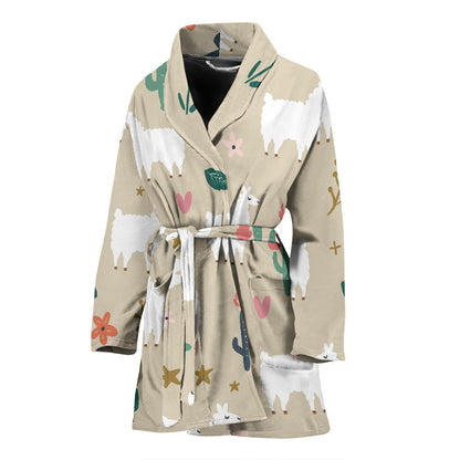 Llama Cactus Pattern Print Design 09 Women Bathrobe