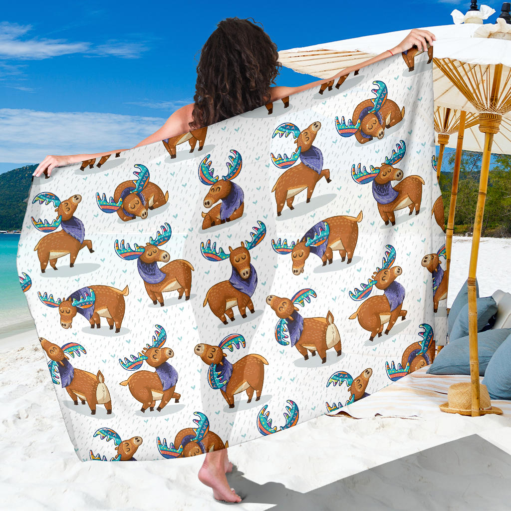 Moose Cute Pattern Print Design 01 Sarong Pareo Wrap