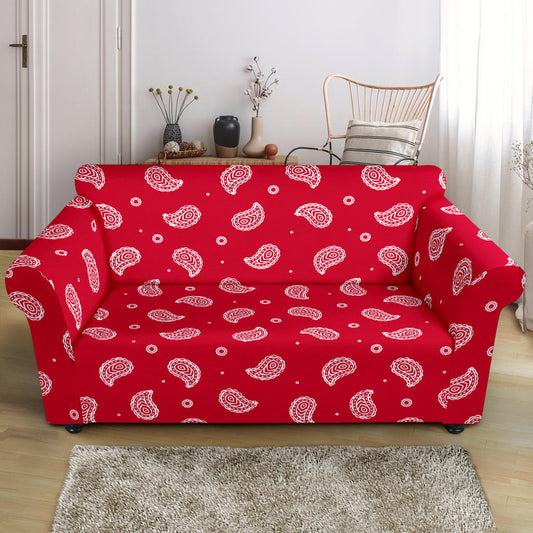 Bandana Red Paisley Print Design LKS305 Loveseat Couch Slipcover
