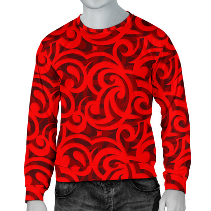 Maori Red Themed Design Print Men Long Sleeve Sweatshirt