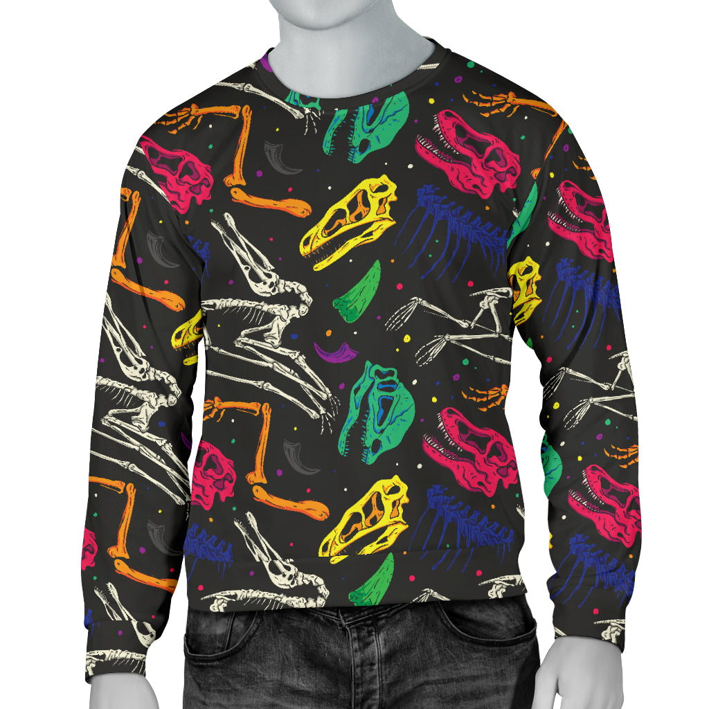 Dinosaur Skull Color Print Pattern Men Long Sleeve Sweatshirt