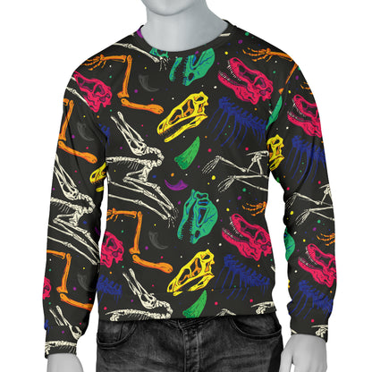 Dinosaur Skull Color Print Pattern Men Long Sleeve Sweatshirt