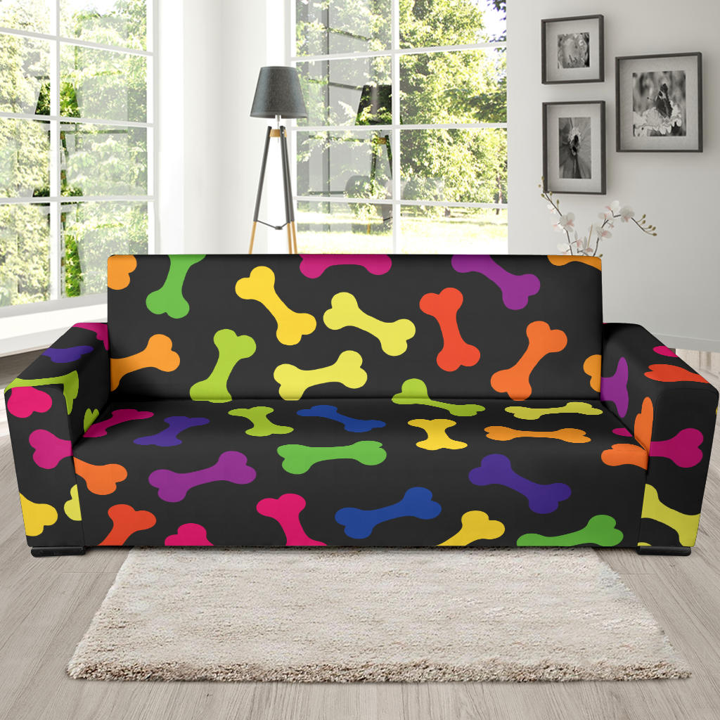 Dog Bone Neon Color Pattern Print Design 02 Sofa Slipcover