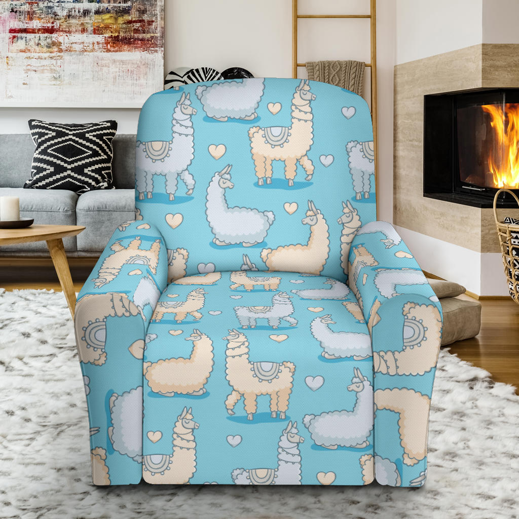 Alpaca Pattern Print Design 06 Recliner Slipcover with Pocket