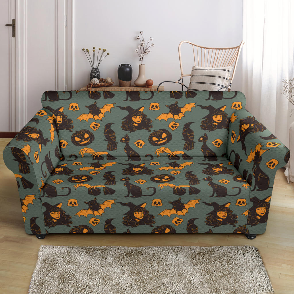 Witch Bat Halloween Print Design LKS305 Loveseat Couch Slipcover