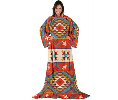 Aztec Red Print Pattern Adult Sleeve Blanket