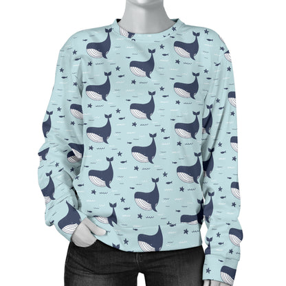 Whale Cute Design Themed Print Women Long Sleeve Sweatshirt