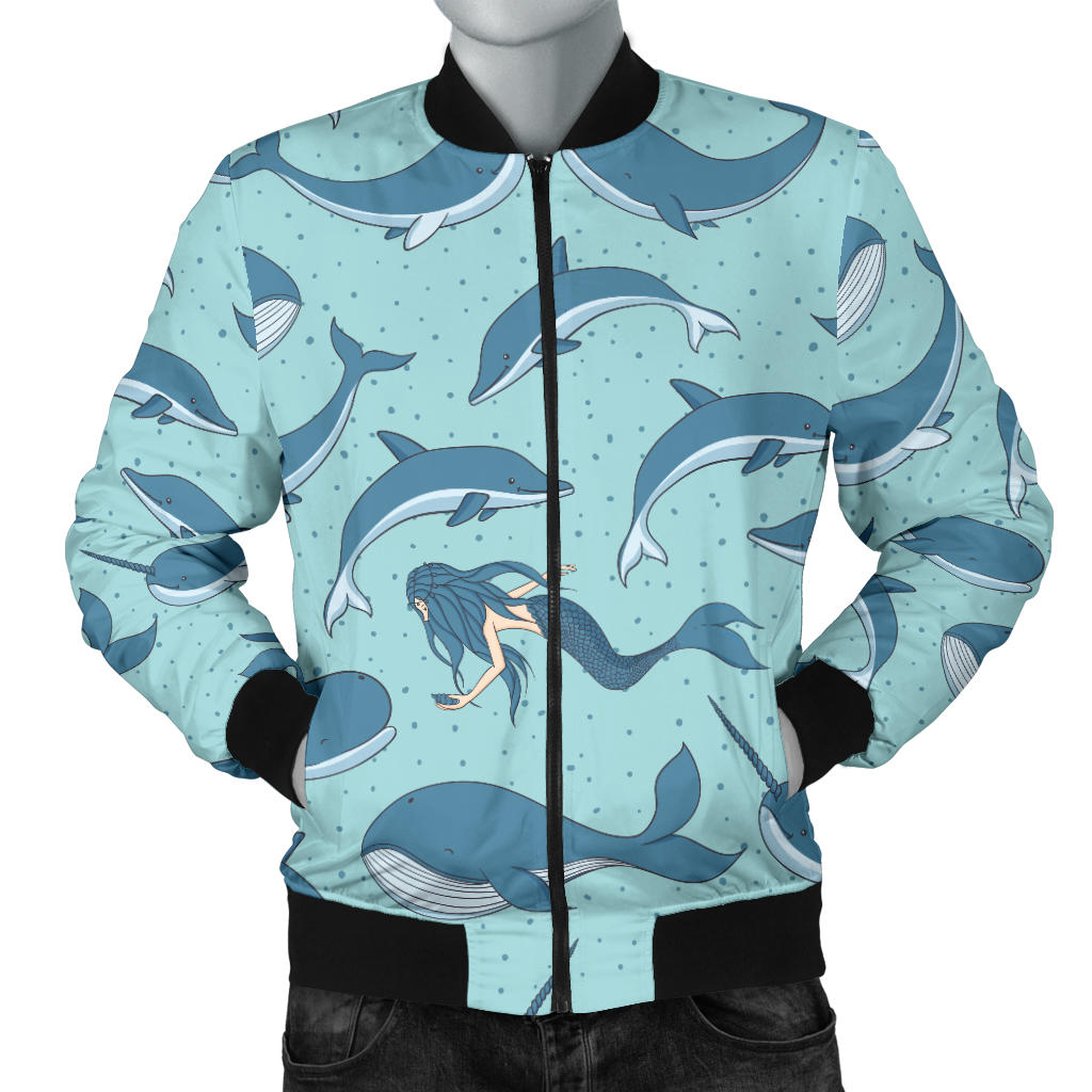 Narwhal Themed Print Men Bomber Jacket
