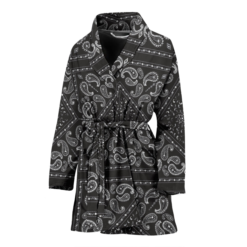 Bandana Black White Print Design LKS302 Women Bathrobe