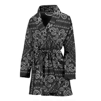 Bandana Black White Print Design LKS302 Women Bathrobe