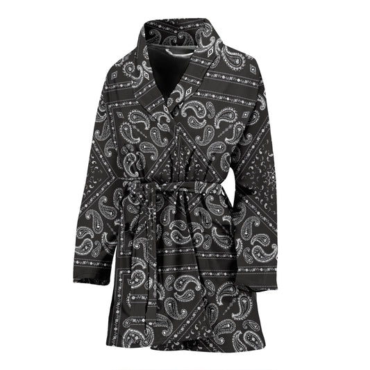 Bandana Black White Print Design LKS302 Women Bathrobe