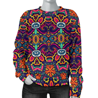 Ethnic Flower Style Print Pattern Women Long Sleeve Sweatshirt