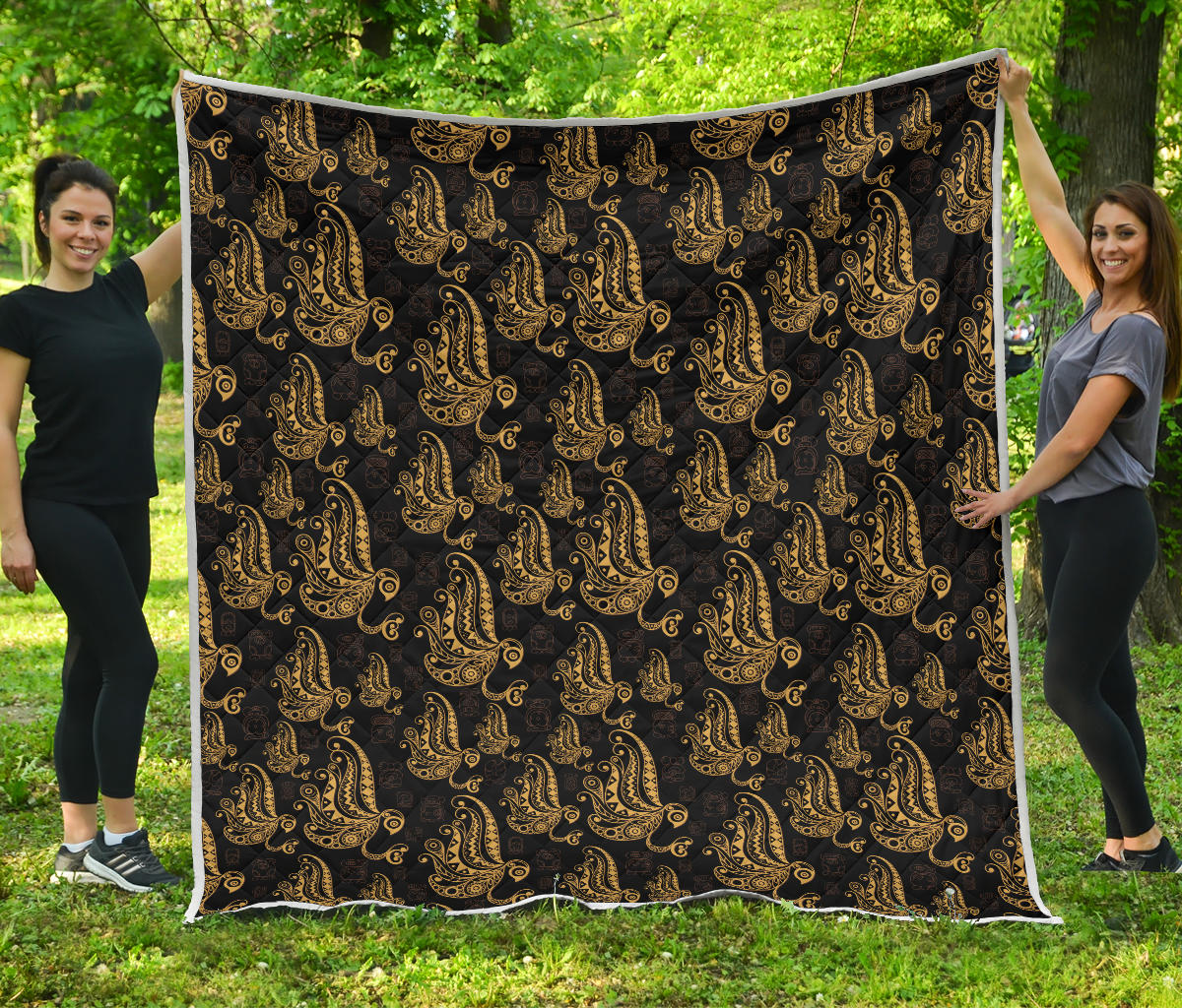 Owl Tribal Polynesian Design Print Quilt Bedspread