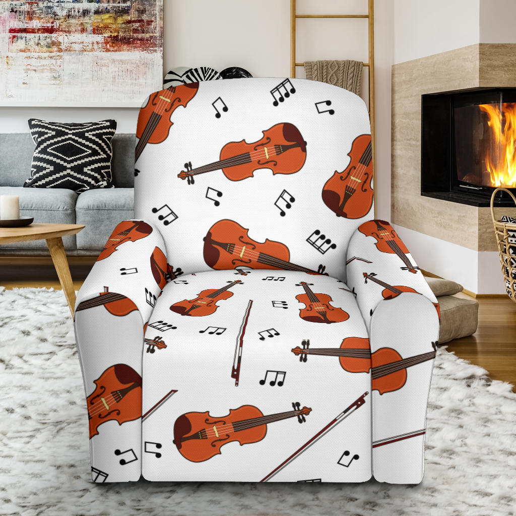 Violin Pattern Print Design 02 Recliner Slipcover with Pocket