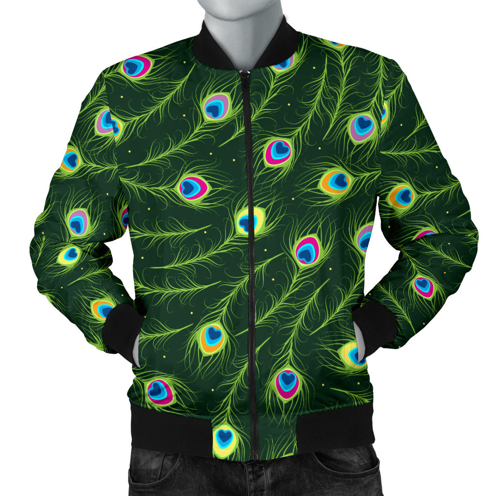 Peacock Feather Green Design Print Men Bomber Jacket