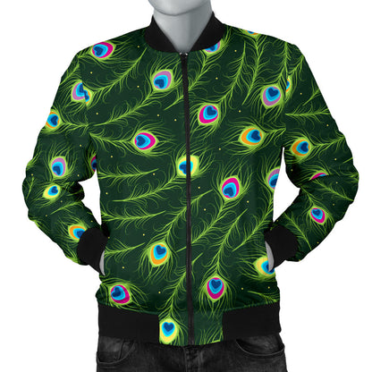 Peacock Feather Green Design Print Men Bomber Jacket