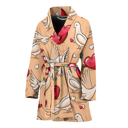 Pigeon Heart Pattern Print Design 04 Women Bathrobe