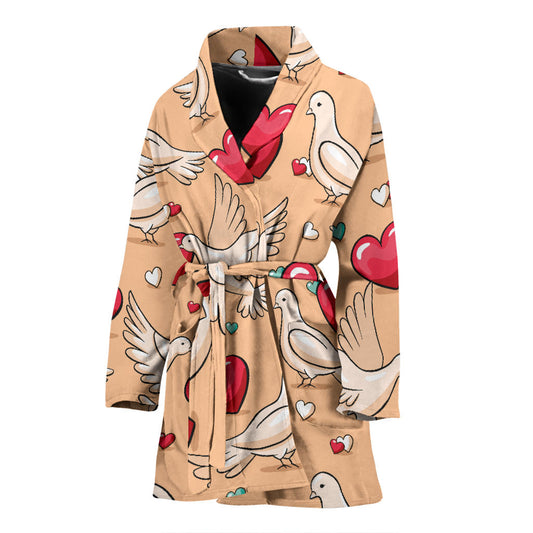 Pigeon Heart Pattern Print Design 04 Women Bathrobe