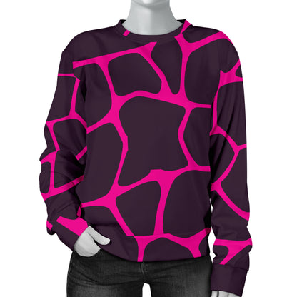Giraffe Pink Background Texture Print Women Long Sleeve Sweatshirt