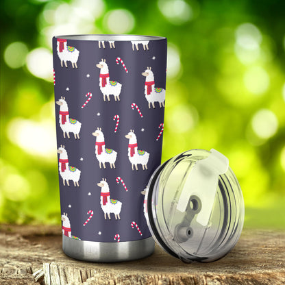 Llama with Candy Cane Themed Print Tumbler