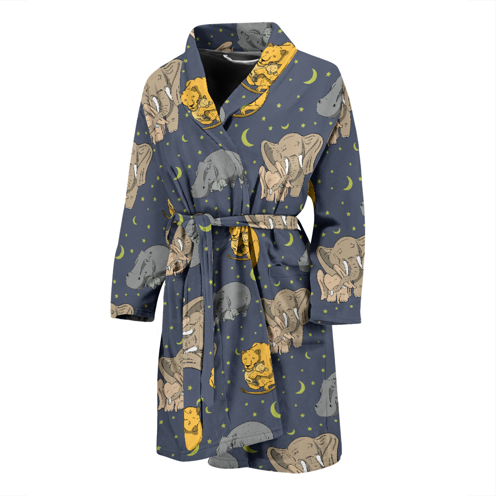 Safari Elephant Lion Print Design LKS303 Men Bathrobe