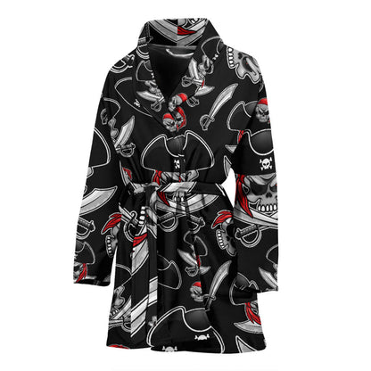 Pirate Pattern Print Design A05 Women Bathrobe