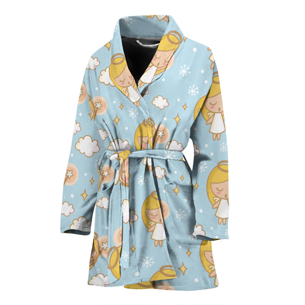 Angel Pattern Print Design 05 Women Bathrobe