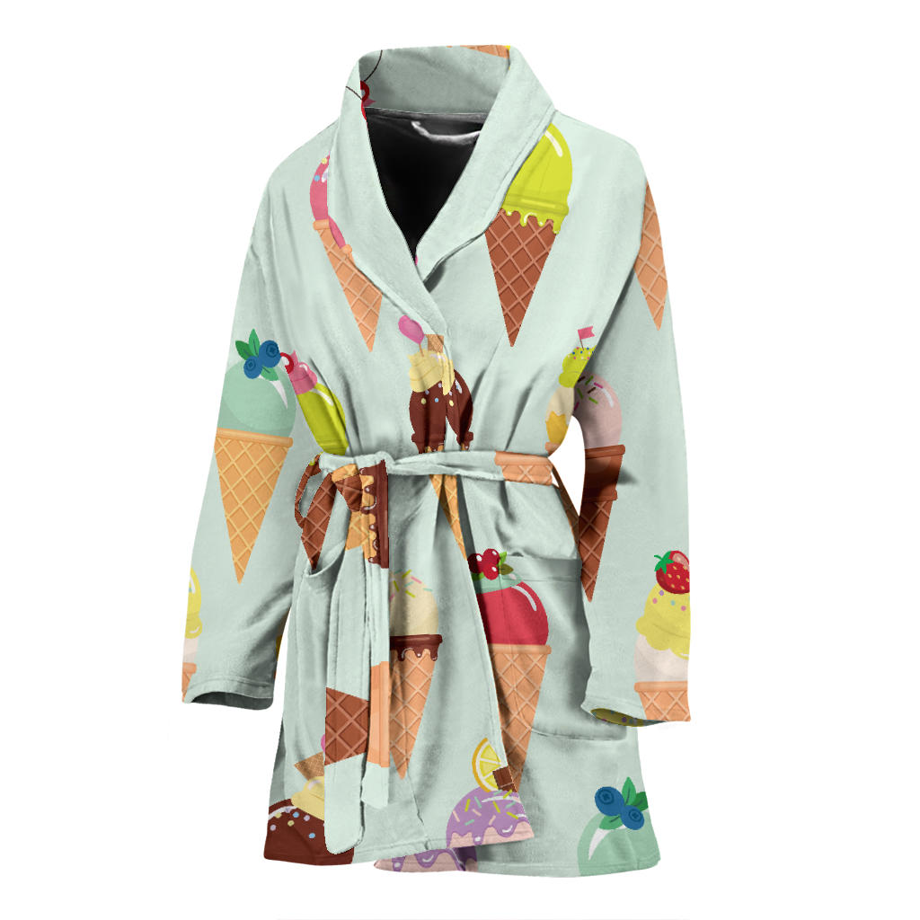 Ice Cream Pattern Print Design 03 Women Bathrobe