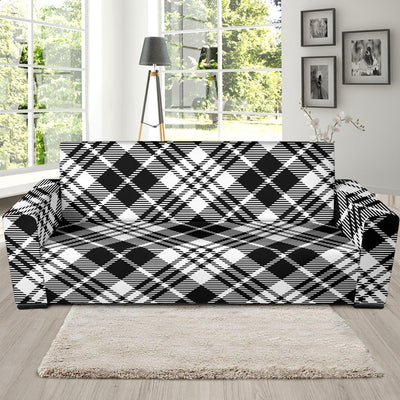 Plaid Black White Pattern Print Design A02 Sofa Slipcover