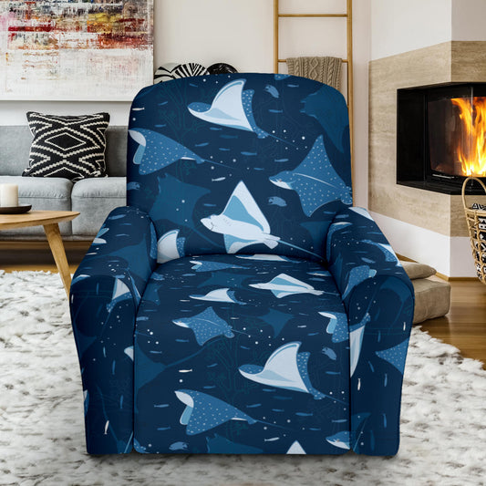 Manta Ray Pattern Print Design 02 Recliner Slipcover with Pocket